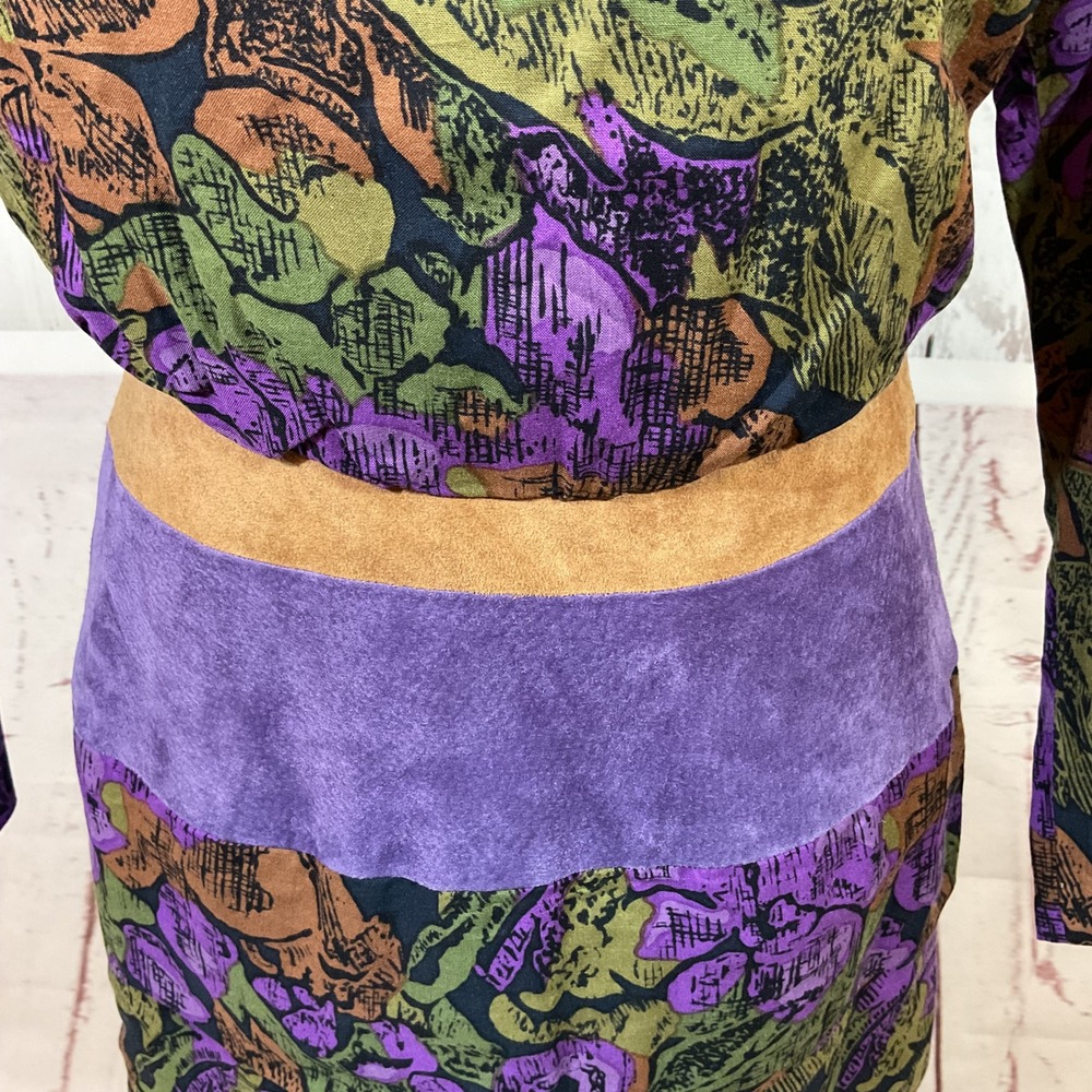 Vintage Act I New York Dress 7/8 Floral Print Blouson Suede Waist Tiered Modest - Picture 5 of 16